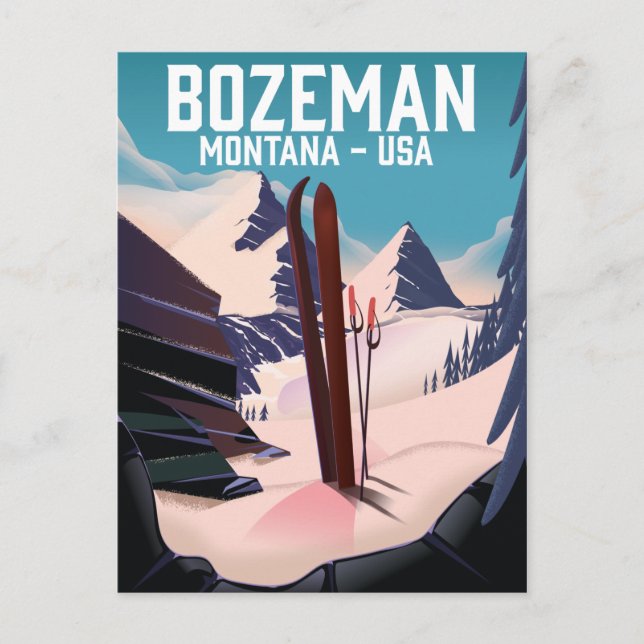 Bozeman Montana ski poster Vykort (Framsida)