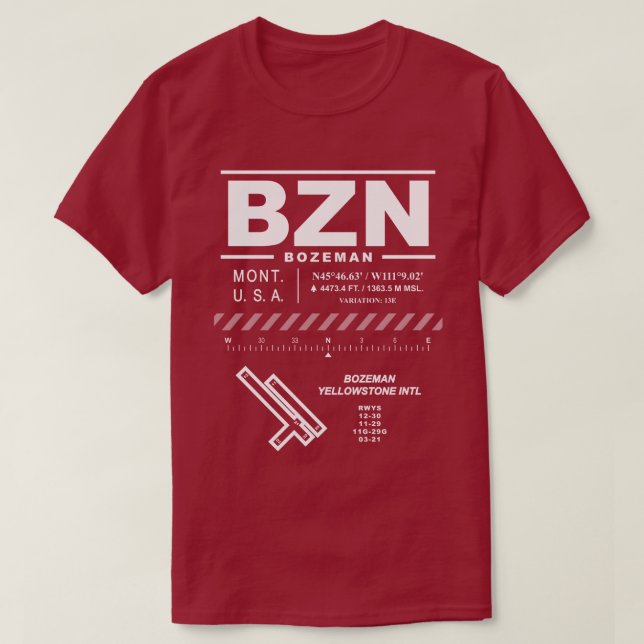 Bozeman Yellowstone Internationell Airport BZN T Shirt (Design framsida)