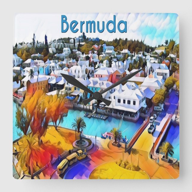 BP Art Bermuda-väggklocka Fyrkantig Klocka (Framsida)