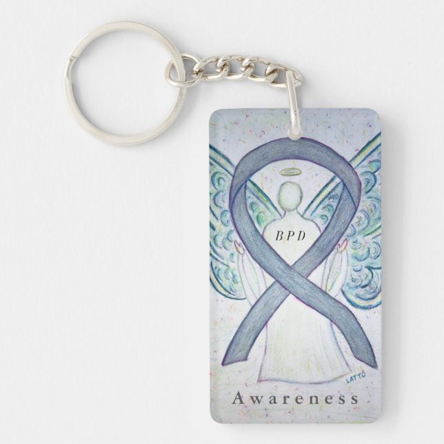 BPD Angel Grått Awareness Ribbon Keychain (Framsidan)