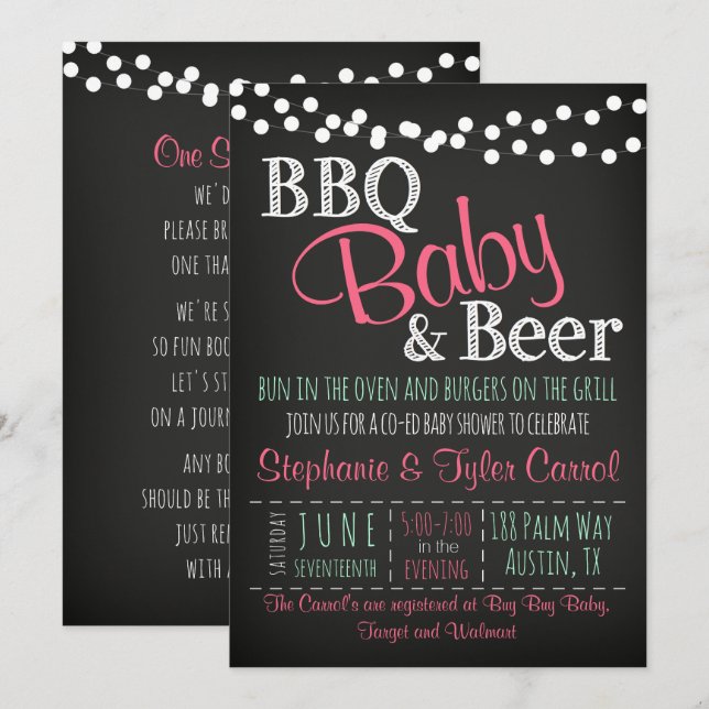 BQ Baby Beer Baby-Q-kort och inbjudan till Bok (Fram/baksida)