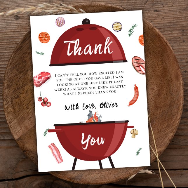 BQ Baby Shower för Rustic Modern Backyard-bakgårde Tack Kort (Rustic Modern Outdoor Backyard BBQ Baby Shower Thank You Card)