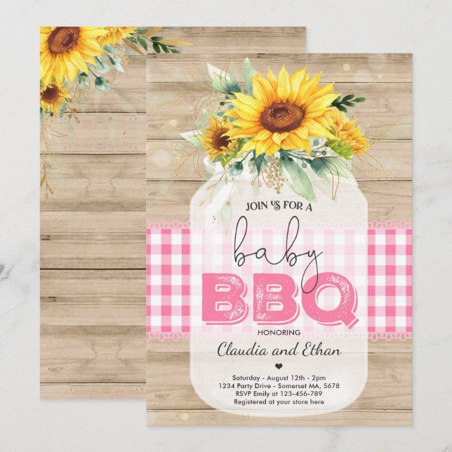 BQ Baby Shower Solsun Baby Q Par Shower Inbjudningar (Fram/baksida)
