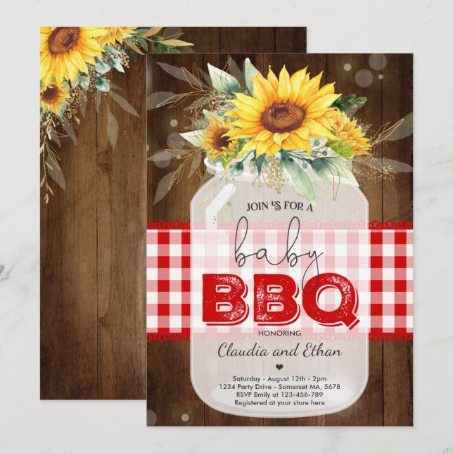 BQ Baby Shower Solsun Baby Q Par Shower Inbjudningar (Fram/baksida)