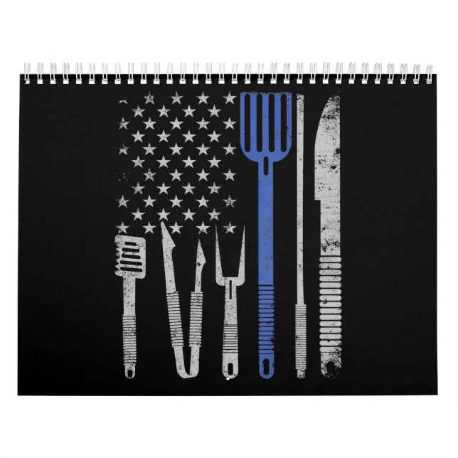 BQ| BBQ Grill Gris med kokning i USA flagga Kalender (Omslag)