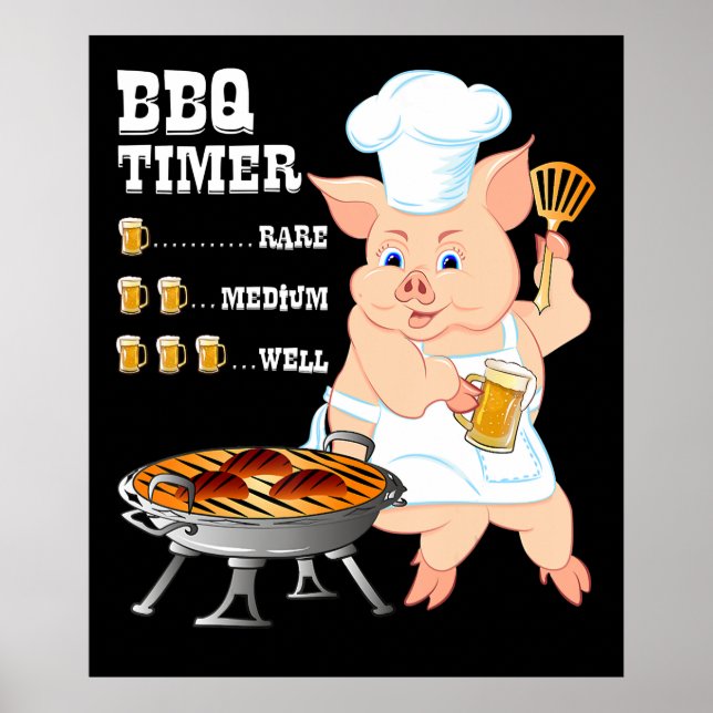 BQ| BBQ Timer Gris Grill Barbecue Beer Älskare Man Poster (Framsidan)