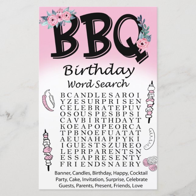 BQ Birthday ord-sökspel (Framsida)
