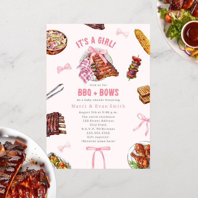 BQ + Bows Cookout Girl Baby Shower-inbjudan Inbjudningar (Skapare uppladdad)
