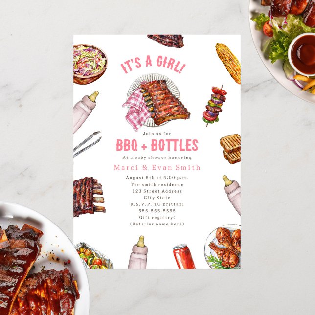 BQ + Flaskor Cookout Girl Baby Shower-inbjudan Inbjudningar (Skapare uppladdad)