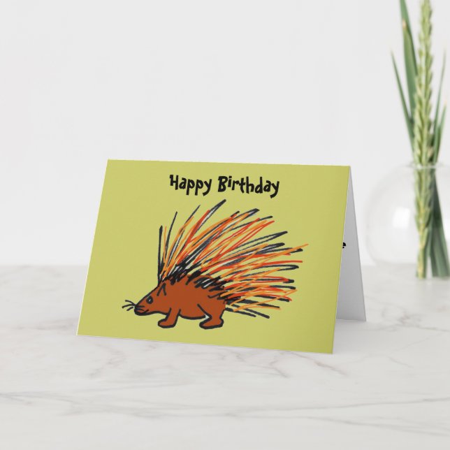 BQ - Funny Porcupine Birthday Card Kort (Framsida)