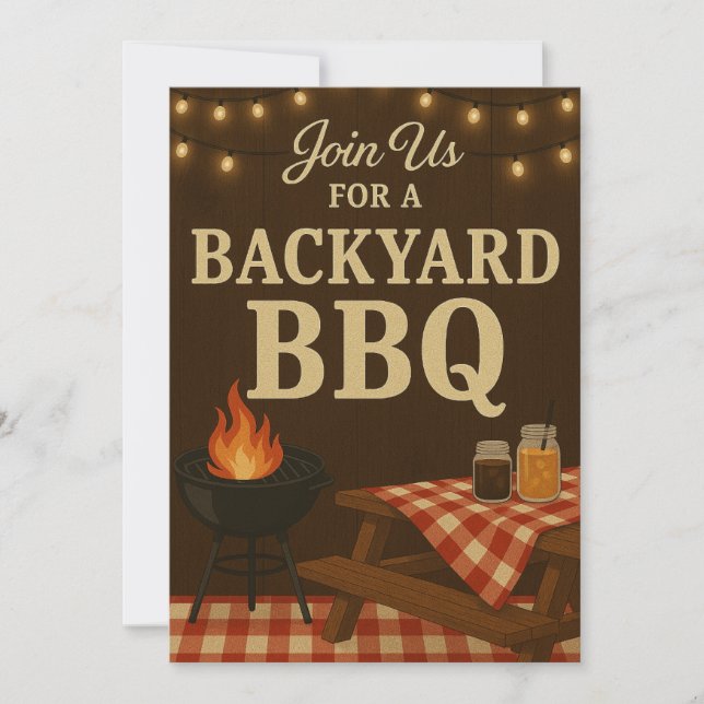 BQ-inbjudan för bakgård | Rustic Summer Cookout Inbjudningar (Framsida)