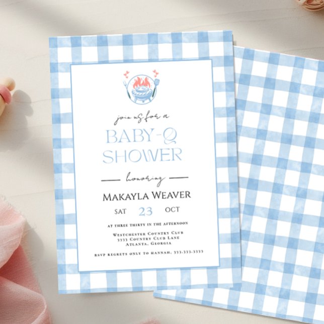 BQ-inbjudan till blek Blue Gingham Play Baby Showe Inbjudningar (Skapare uppladdad)