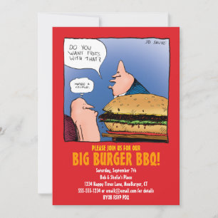 BQ-partsinbjudan med Tecknaden Funny Burger Inbjudningar