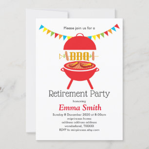 Bq pension party, barbecue, Bq grill Inbjudningar
