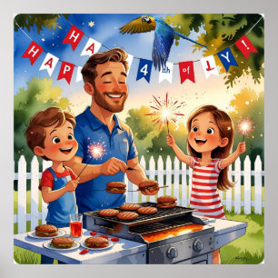 BQ-Tecknadens fjärde juli-familj och miniatyrskriv Poster