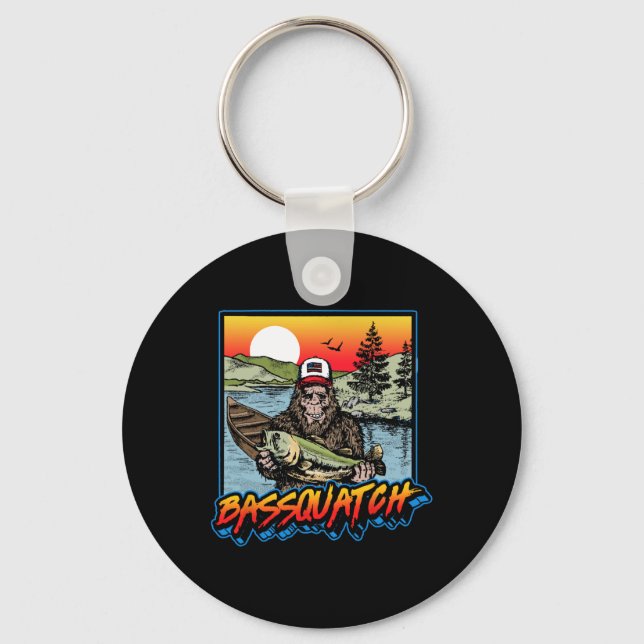 Bquatch! Finny B Fishing Sasquatch Retro Fishe Nyckelring (Framsida)