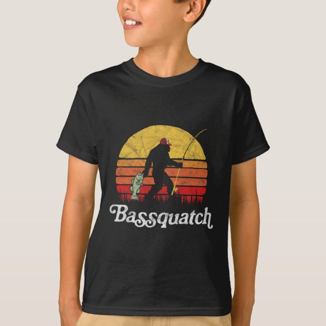 Bquatch! Lustigt Bigfoot-fiske utomhus Retro T Shirt (Framsida)