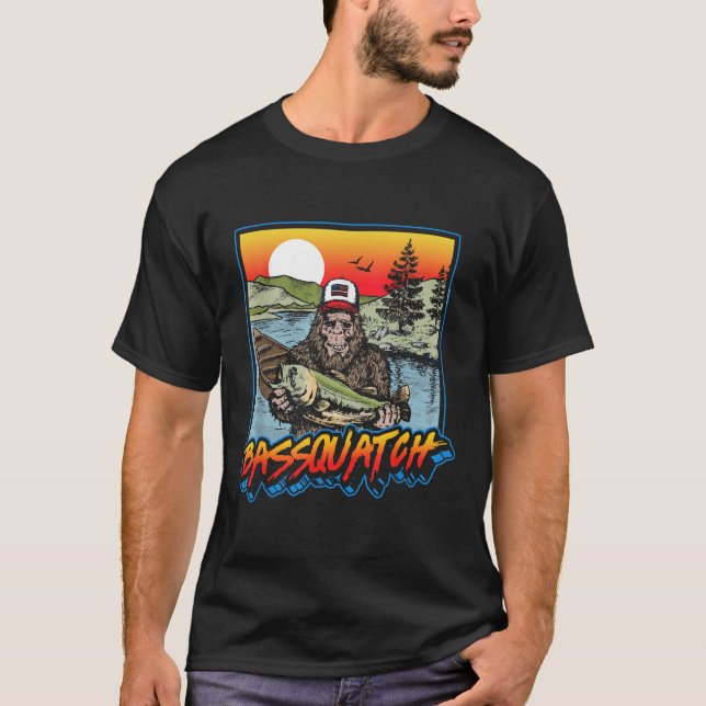 Bquatch! Rolig B Fiske Sasquatch Retro 80-Tal Fisk T Shirt (Framsida)