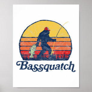 Bquatch! Rolig Bigfoot Fiske Retro Utomhus 1 Poster