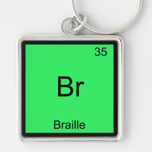 Br - Braille Rolig Kemiskt Element Symbol T-shirt Fyrkantig Silverfärgad Nyckelring