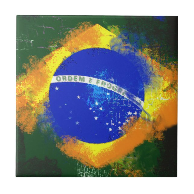 BR Brasil brazilian-flagga Kakelplatta (Framsidan)