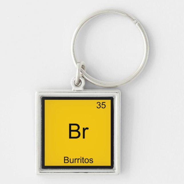 Br - Burritos Kemiskt Elemente Symbol Roligt Fyrkantig Silverfärgad Nyckelring (Framsidan)