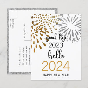 Bra Adjö 2023 Hej 2024 Festive Fireworks Guld Helg Vykort