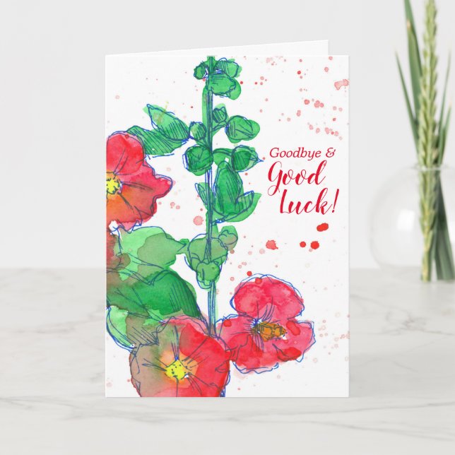 Bra Adjö Lycka till Red Hollyhock Flowers Kort (Framsida)