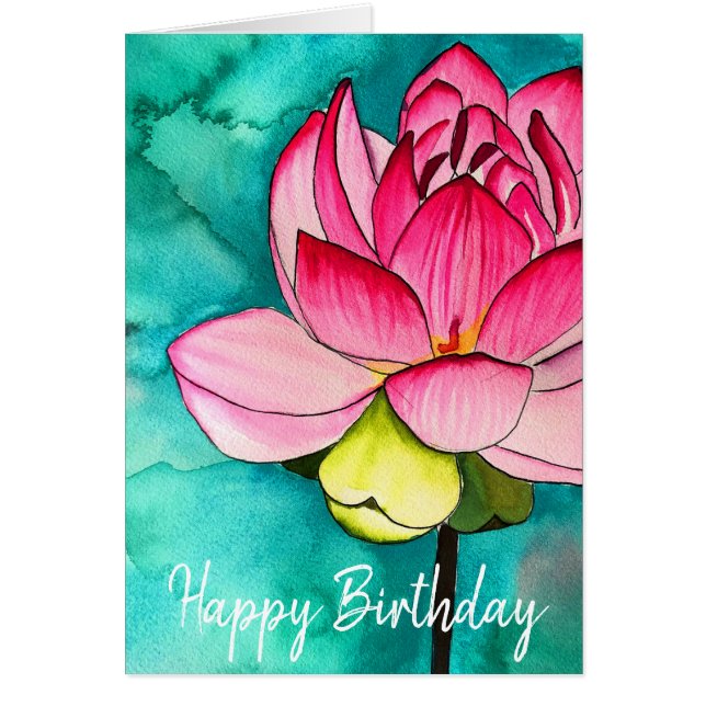 bra av rosa blomma lotus  art vattenfärg hälsningskort (Framsidan)