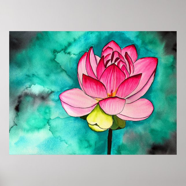 bra av rosa blomma lotus  art vattenfärg poster (Framsidan)