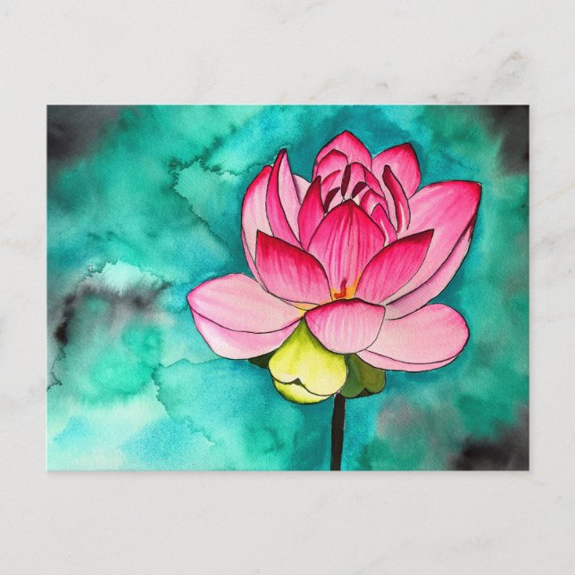 bra av rosa blomma lotus  art vattenfärg vykort (Framsida)