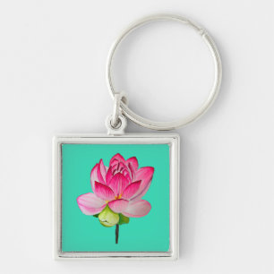 bra av rosa vattenfärgen lotus blomma fyrkantig silverfärgad nyckelring