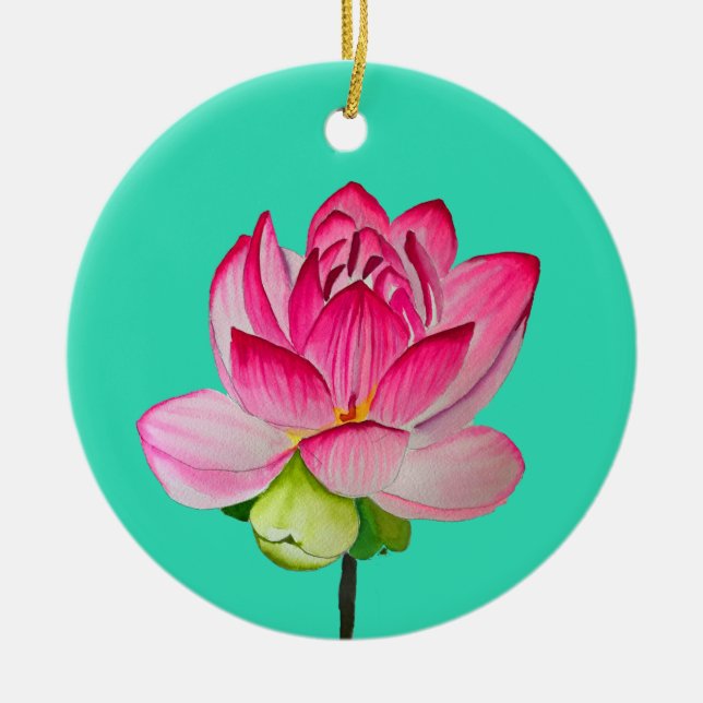 bra av rosa vattenfärgen lotus blomma julgransprydnad keramik (Framsidan)