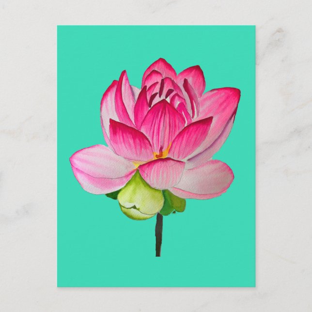 bra av rosa vattenfärgen lotus blomma vykort (Framsida)