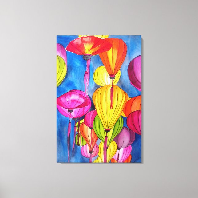 Bra av vattenfärg i kinesiska Lanternor Canvastryck (Framsida)