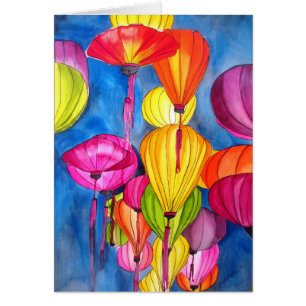 Bra av vattenfärg i kinesiska Lanternor Hälsningskort