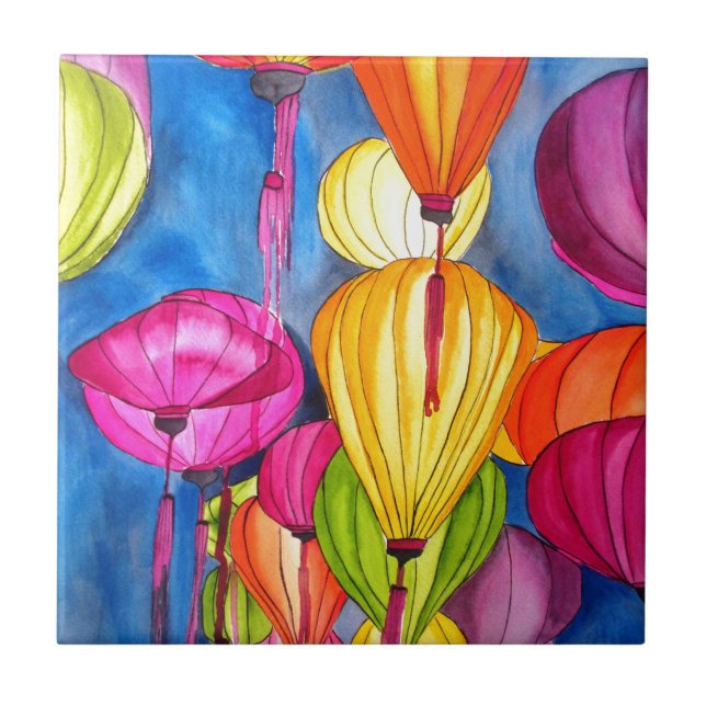 Bra av vattenfärg i kinesiska Lanternor Kakelplatta (Framsidan)