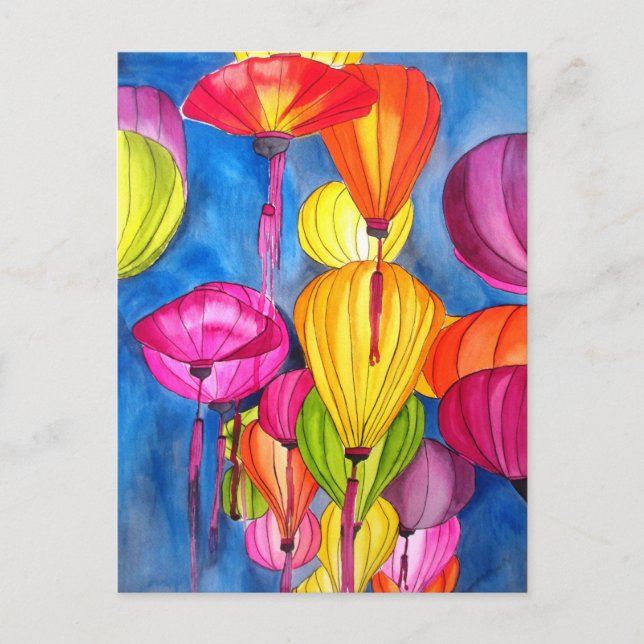 Bra av vattenfärg i kinesiska Lanternor Vykort (Framsida)