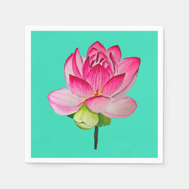 bra av vattenfärgen rosa lotus blomma pappersservett (Framsidan)