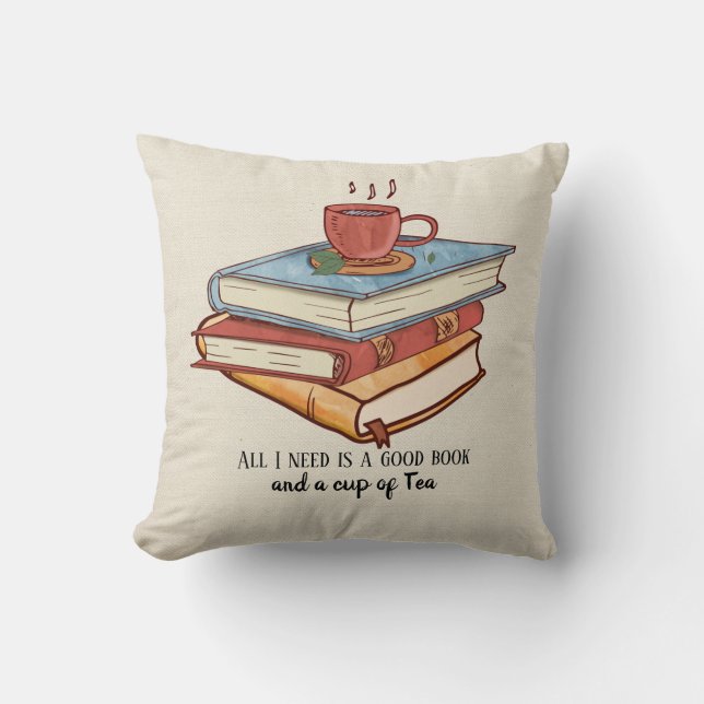 Bra bok kopp i te som läser mugg faux linen kudde (Framsida)