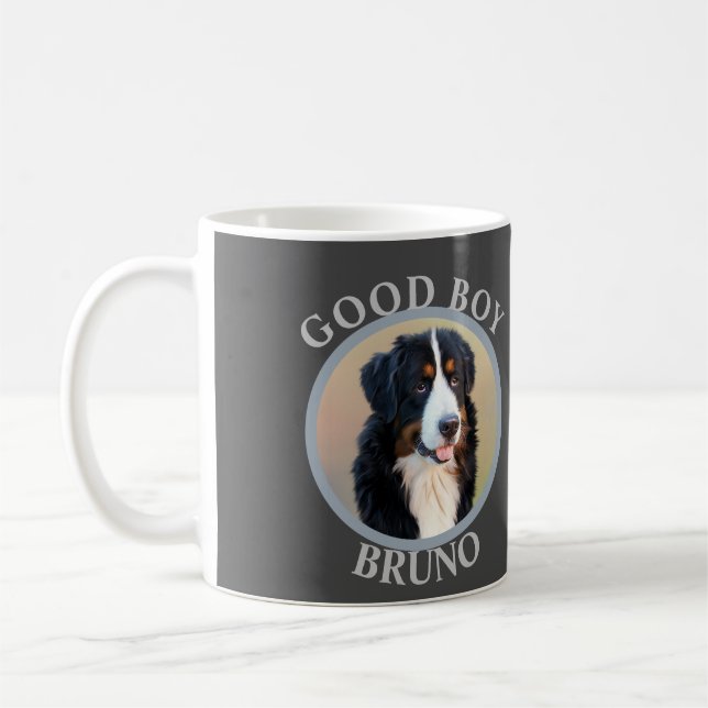 Bra boy hund lägg till bild text art grått modern kaffemugg (Vänster)