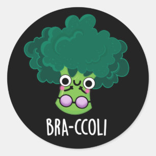 Bra-ccoli Funny Veggie Broccoli Bra Pun Mörk BG Runt Klistermärke