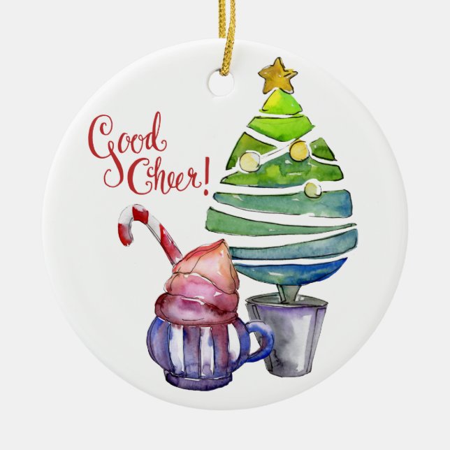 Bra Cheer! Träd, Hett Chocolate, Family Namn Julgransprydnad Keramik (Framsidan)