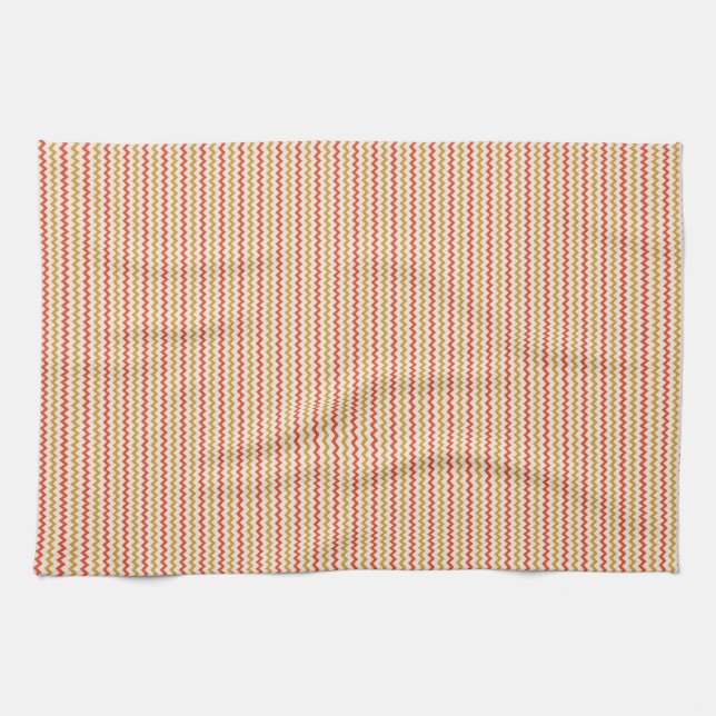 Bra chevron zigzag ochre red rosa kökshandduk (Horisontell)
