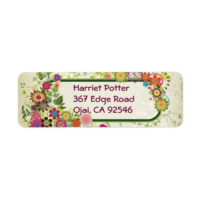 Bra Cute Coola Girly Retro Blommigt Mode Returadress Etikett (Framsidan)