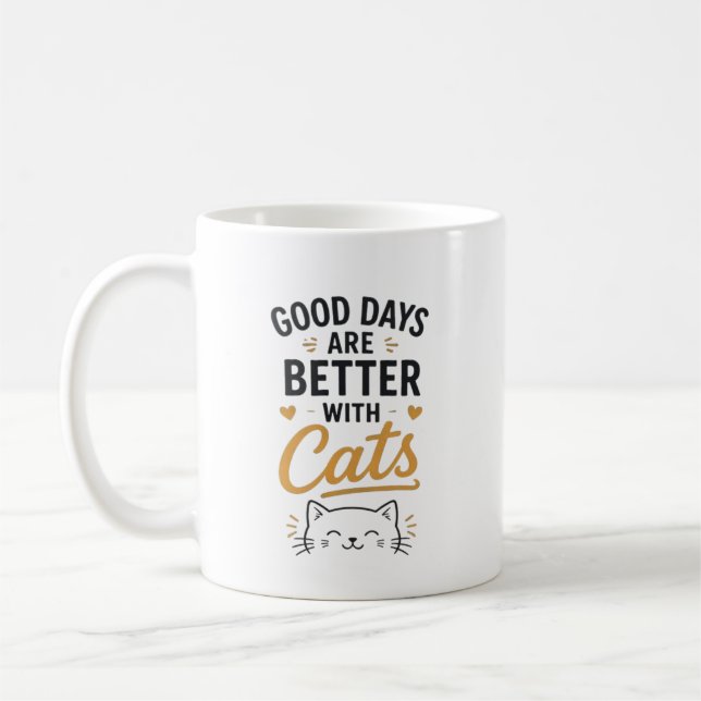 Bra dagar är bättre med katter Söt typografi Kaffemugg (Vänster)