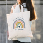 Bra Day to Teach Teacher Gift Boho Rainbow Tygkasse<br><div class="desc">Bra Day To Teach Teacher Gift Boho Rainbow Tote Bag har en god regnbåge i skuggor av rosa,  blått,  senap och grönt,  tillsammans med roligt.</div>