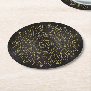 Bra Filigree Guld Bröllop Mandala ID871 Underlägg Papper Rund