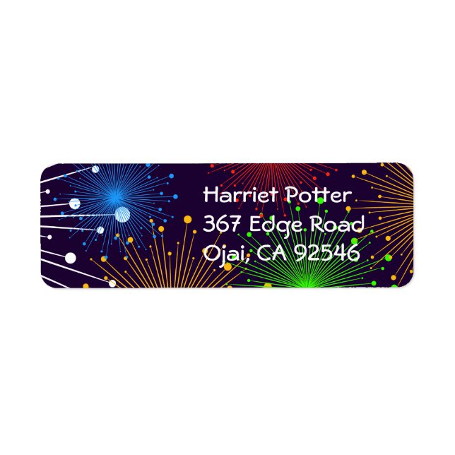 Bra Fireworks Cute Coola Girly Retro Vector Returadress Etikett (Framsidan)