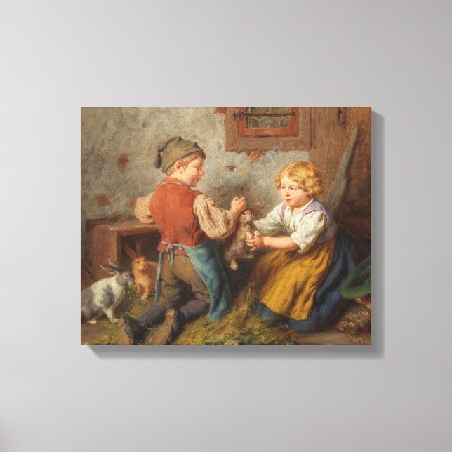 Bra Friends (unga pojkar som leker med kanin) Canvastryck (Framsida)